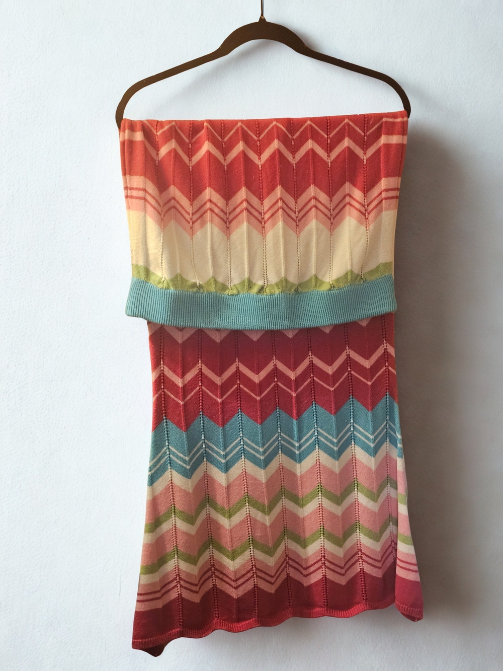 Multicolor Chevron Knit Skirt Set Coral, Aqua, Cream
